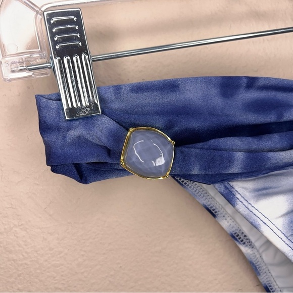 New Small Despi Blue Swim Bottom NWT Abstract Gem Silver Accent Boho Bohemian - Picture 2 of 11